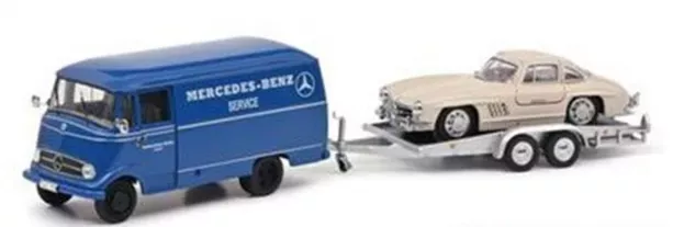 Schuco Mercedes L319 Van Mercedes Service 1961 With Trailer And 300sl Coupe w198 1954 1:43 450253900