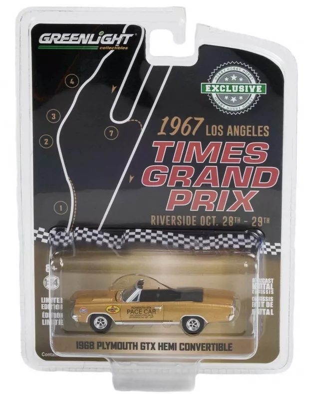 Greenlight Plymouth Gtx 426 Hemi Cabriolet Pace Car Los Angeles Times Grand Prix At Riverside International Raceway 1967 1:64 30272