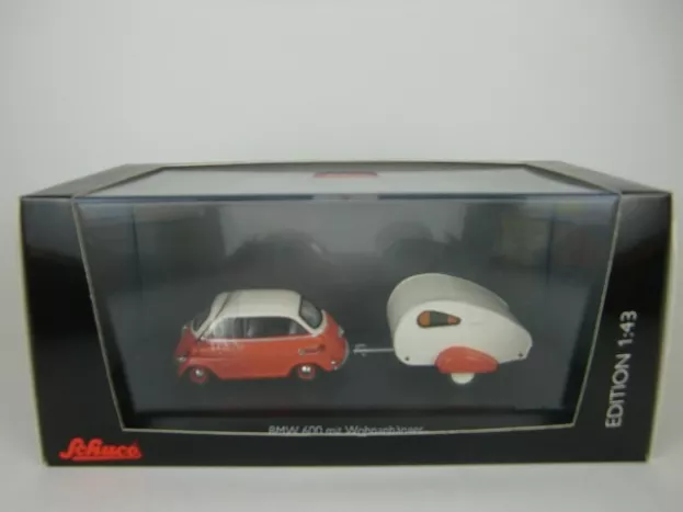 Schuco Bmw 600 + Caravan Trailer 1:43 02347
