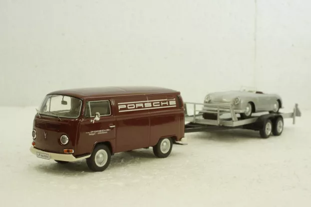 Premium Classixxs Volkswagen T2a Van Porsche Renndienst + Trailer + Cararama Porsche 356a Roadster 1948 1:43 11263
