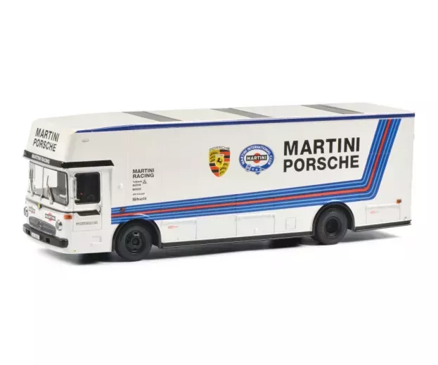 Schuco Mercedes O317 Truck Car Transporter Porsche Martini Racing 1968 1:18 450032400