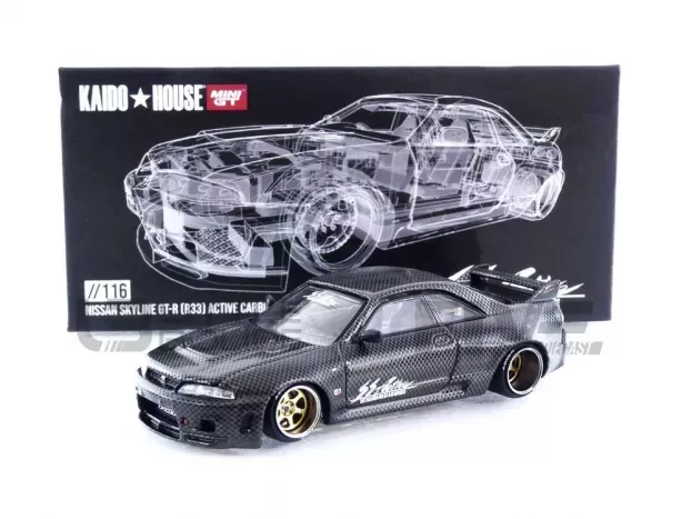 Mini-GT Nissan Skyline Gt-r r33 Active Carbon R Hks Advan 1995 1:64 KHMG116