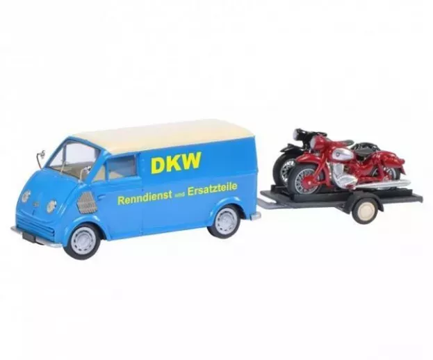 Schuco Dkw F89l Dkw Van With Trailer + Motorcycle Dkw Rt 125 + Dkw Rt 350 1:43 02388