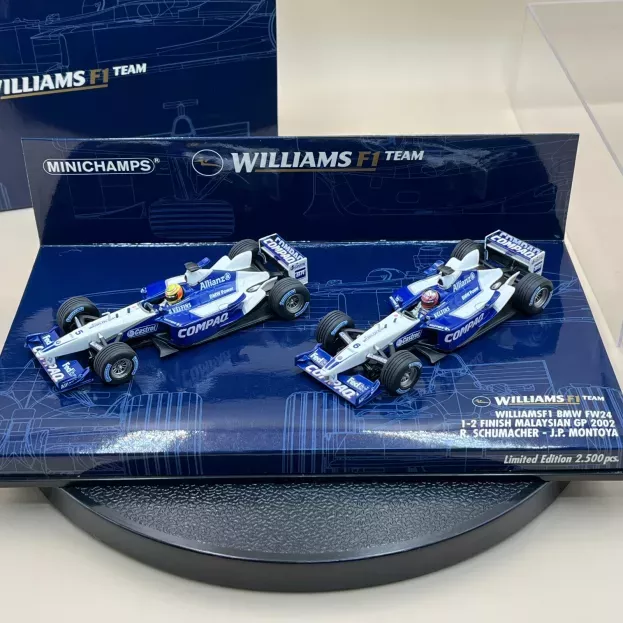 Minichamps Williams F1 Set 2x Fw24 Bmw N 5 Winner Malaysian Gp 2002 R.schumacher N 6 2nd Malaysian Gp 2002 J.p.montoya 1:43 402020506