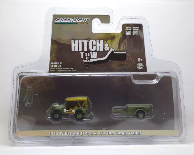 Greenlight Jeep Willys Mb With 1 4 Ton Cargo Trailer 1943 1:64 32220A