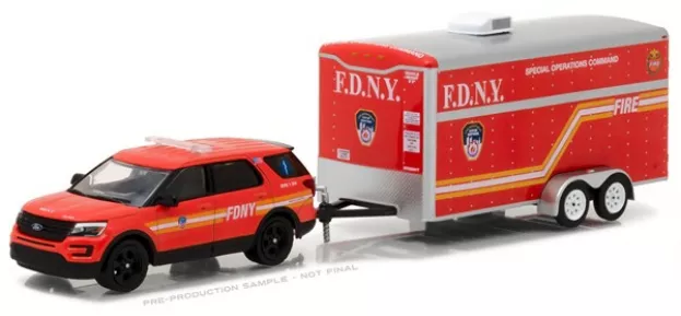 Greenlight Ford Explorer Fire Engine Fdny 2016 With Trailer 1:64 32100-D