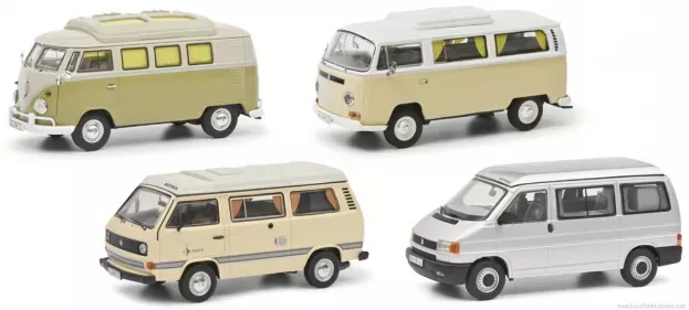 Schuco Volkswagen Set 4x Camper T1b T2a T3a T4a 1:43 450359100