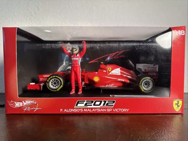 Hot Wheels Ferrari F1 F2012 N 5 Winner Gp Malaysia 2012 Fernando Alonso + Figures 1:18 BBW94