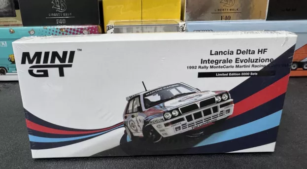 Mini-GT Lancia Set 4x Delta Hf Integrale Evoluzione Martini Rally Montecarlo 1992 N 4 Winner D.auriol B.occelli + N 4 1992 D.auriol B.occelli Dirty Version + N 1 3rd J.kankkunen J.piironen + N 11 5th F.bugalski D.giraudet 1:64 MGTS0002