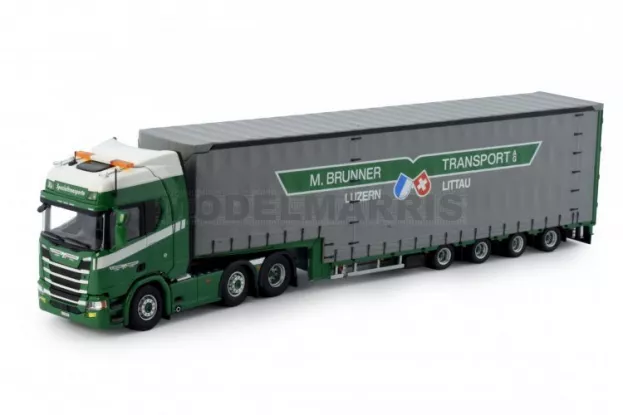 Tekno Scania Brunner Scania R-serie Topline 4-assige Meusburger Oplegger 1:50 72531