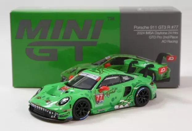 Mini GT Porsche 911 992 Gt3 R Team Ao Racing N 77 2nd Imsa Gtd Pro Class 24h Daytona 2024 Sebastian Priaulx Michael Christensen Laurin Heinrich 1:64 MGT00889-L