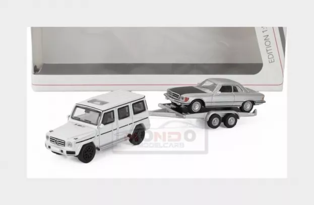 Schuco Mercedes G-class w463 2018 With Trailer + Sl-class 450slc 5.0 Coupe c107 1980 1:87 87U00068