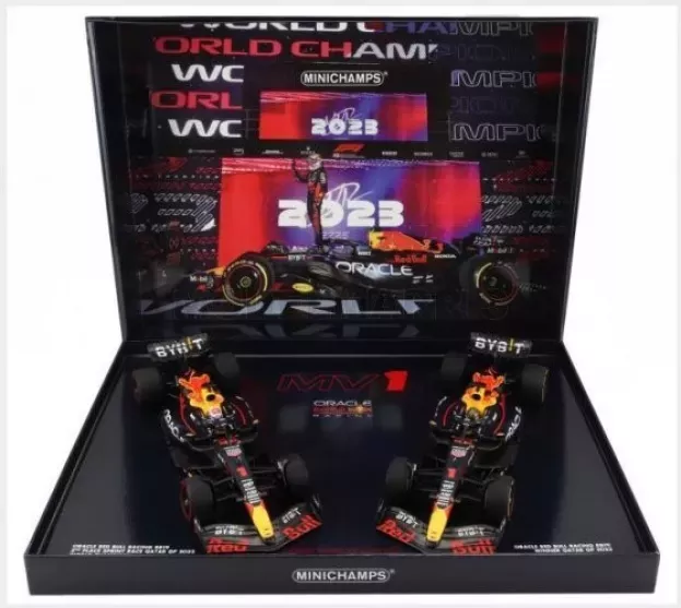 Minichamps Red Bull Set 2x F1 Rb19 Team Oracle Red Bull Racing N 1 World Champion 2nd Sprint Race + Winner Qatar Gp 2023 Max Verstappen 1:18 112231801