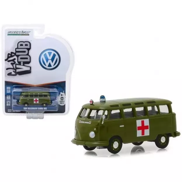 Greenlight Volkswagen T1 Samba Minibus Ambulance 1964 Green Wheels 1:64 29940