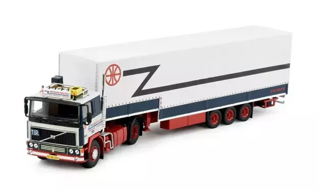 Tekno Volvo Mogens Nielsen Volvo F12 4x2 Klassieke Zwanenhals Huiftrailer 1:50 84009