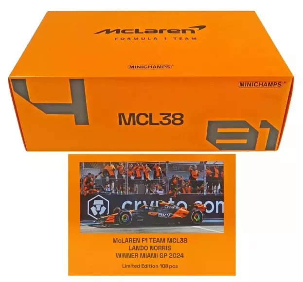 Minichamps Mclaren F1 Mcl38 Team Mclaren N 4 Winner Miami Gp 2024 First F1 Victory Lando Norris Con Vterina With Showcase 1:12 537247804