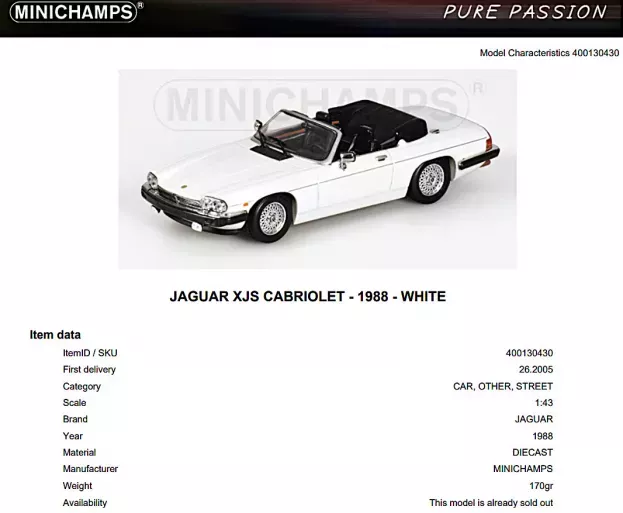 Minichamps Jaguar Xjs Spider 1988 1:43 130430