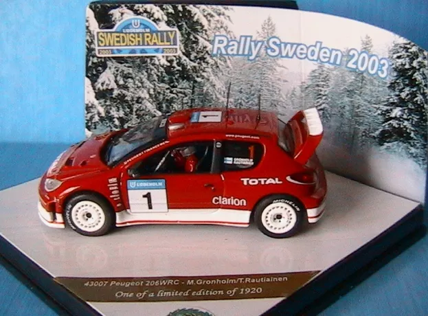 Vitesse Peugeot 206 Wrc N 1 Winner Rally Sweden 2003 M.gronholm T.rautiainen 1:43 43007