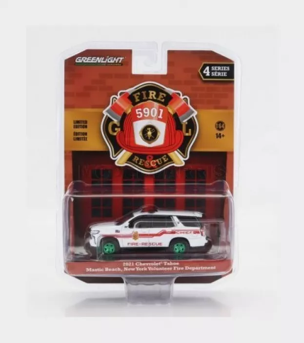 Greenlight Chevrolet Tahoe Mastic Beach Fire Engine 2021 Green Wheels 1:64 67050F-GRE