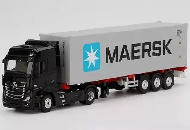 Mini-GT Mercedes Actros 2 Gigaspace 1851 Blue Efficient Power Truck 40' Container Maersk Transports Lhd 2016 1:64 MGT00112-L