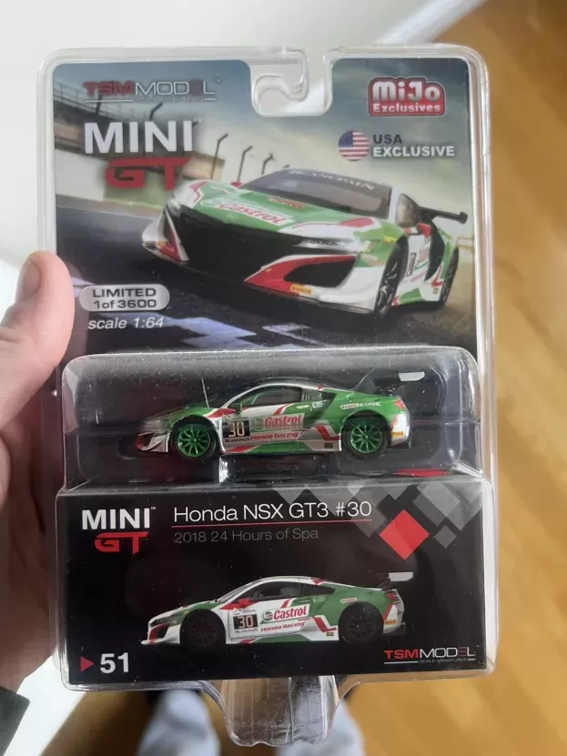 Mini-GT Honda Nsx Gt3 Team Castrol Honda Racing N 30 24h Spa 2018 R.patrese L.depailler E.guerrieri B.baguette 1:64 MGT00051-L