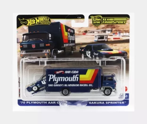 Hot Wheels Truck Sakura Sprinter Car Transporter With Plymouth Cuda N 42 Racing 1970 1:64 FLF56-978A-HRV38