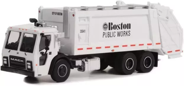 Greenlight Mack Granite Refuse Truck Cassone Ribaltabile 4-assi Trasporto Rifiuti Boston 2020 1:64 45160C