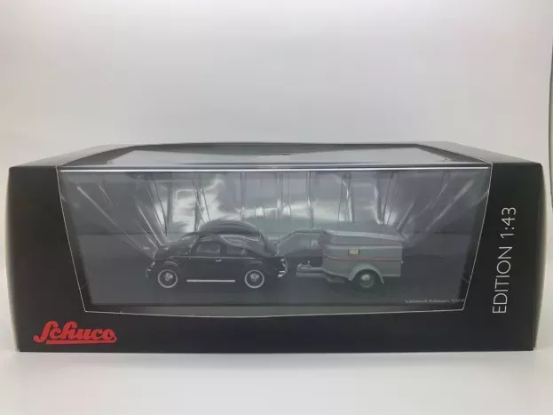 Schuco Volkswagen Beetle Brezelkafer 1951 With Caravan Trailer 1:43 03891