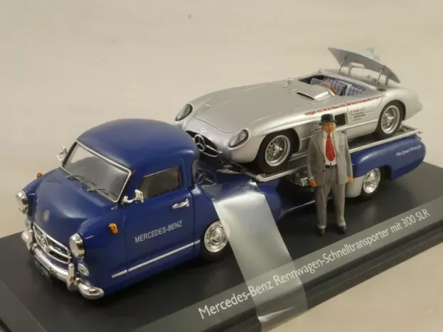 Schuco Mercedes Racing Car Transporter Truck Rennwagen 1955 With 300 Slr Spider 1:43 450376800