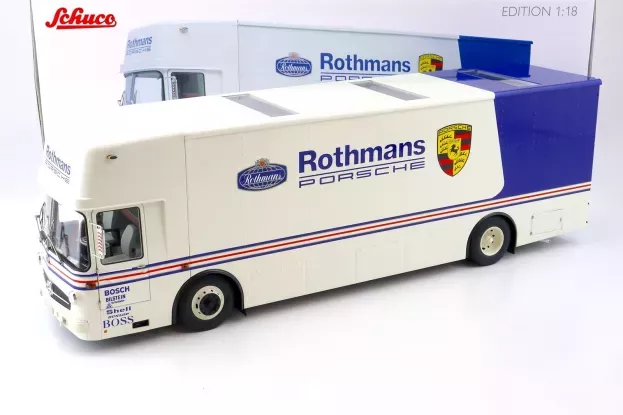 Schuco Mercedes O317 Truck Car Transporter Porsche Rothmans 1984 1:18 450032800