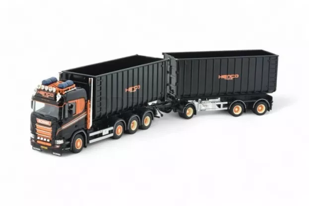 Tekno Scania Henco Trans Scania Next Gen R650 8x2 Nch Container Motorwagen nieuw Ontwikkelde 3-assige Widespread Container Aanhanger 1:50 85231