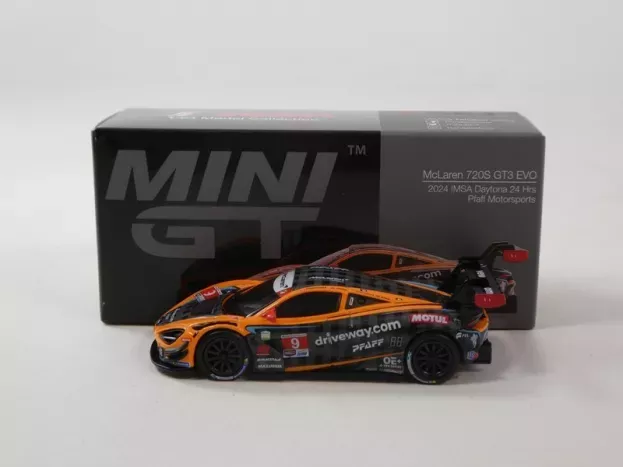 Mini GT Mclaren 720s Gt3 Evo 4.0l Turbo V8 Team Pfaff Motorsport N 9 Imsa 24h Daytona 2024 James Hinchcliffe Oliver Jarvis Marvin Kirchhofer Alexander Rossi 1:64 MGT00984-L