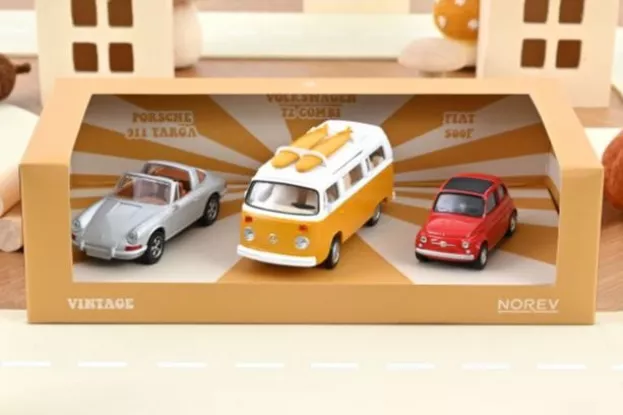 Norev Porsche Set 3x Jet-car 911 Targa Spider 1969 Fiat 500 1965 Volkswagen T2b Camper Van 1962 1:43 841104