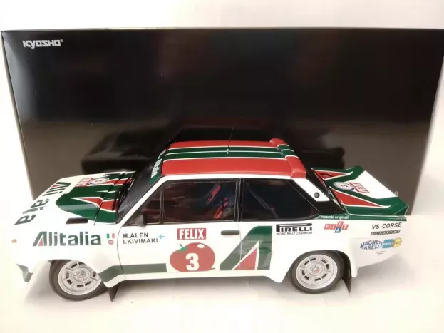 Kyosho Fiat 131 Abarth Alitalia N 3 Winner Rally 1000 Lakes 1978 M.alen I.kivimaki 1:18 08376E