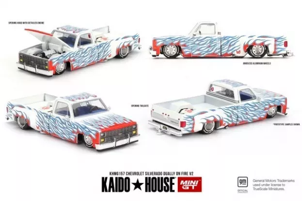 Mini GT Chevrolet Silverado Pick-up Dually On Fire V2 1980 1:64 KHMG157