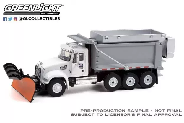 Greenlight Mack Granite Dump Truck Cassone Ribaltabile 4-assi 2019 Spazzaneve Snowplow 1:64 45130C