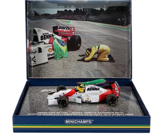 Minichamps Mclaren F1 Ford Mp4 8 V8 Team Marlboro N 8 Emilia Romagna Imola Gp 18-05-2024 Tribute Ayrton Senna With Flag And Standing Figure 2024 Sebastian Vettel 1:43 530934305