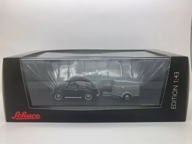 Schuco Volkswagen Beetle Brezelkafer 1951 With Caravan Trailer 1:43 03891
