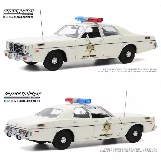 Greenlight Dodge Coronet 1975 Hazzard County Sheriff Police Patrol Car 1:18 19092