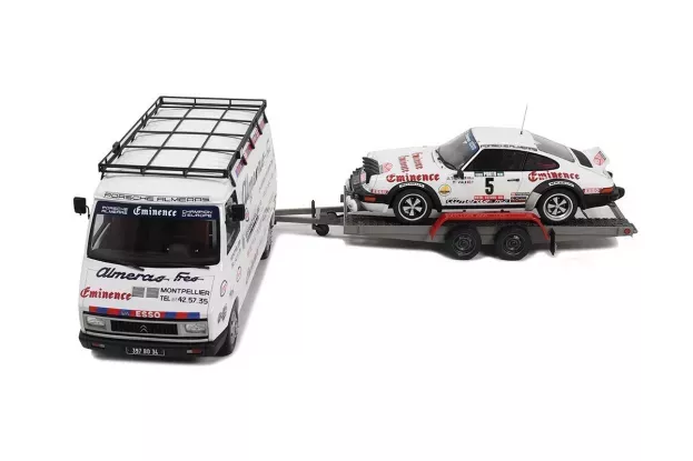 Ottomobile Porsche Rally Set 911sc Team Porsche Almeras Gr.4 night Version N 5 Rally Portugal 1981 Jean Luc Therier Michel Vial + Citroen C35 Van Assistance With Trailer 1:18 OT374