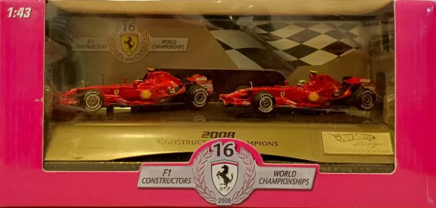 Hot Wheels Ferrari Set 2x F1 F2008 Constructor's Champions N 1 Kimi Raikkonen N 2 Felipe Massa 1:43 L8784