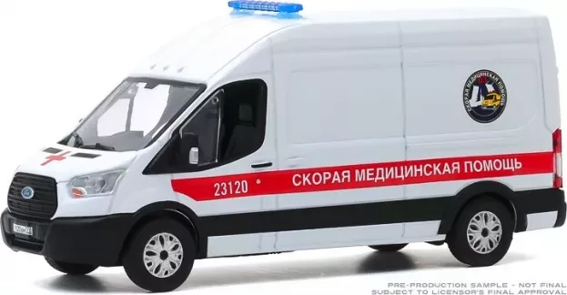 Greenlight Ford Transit Van Lwb High Roof Ambulance Fast Medical St. Petersburg 2019 1:43 86182