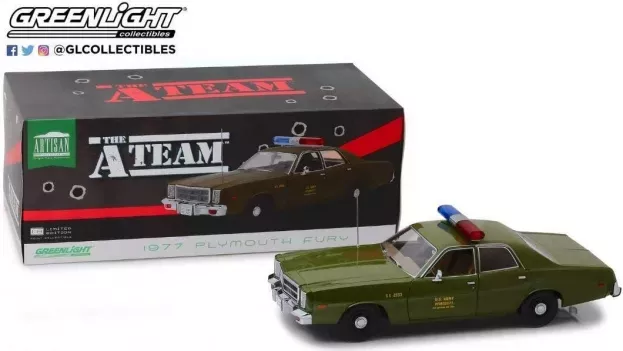 Greenlight Plymouth Fury U.s. Army Military Police 1977 A-team 1:18 19053