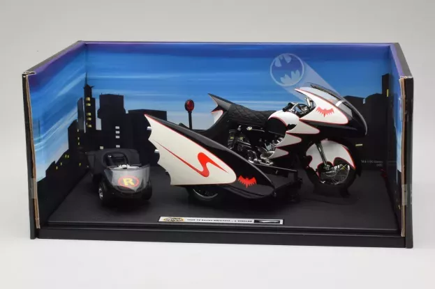 Hot Wheels Batman Batcycle & Robin Sidecar 1966 1:12 R0006