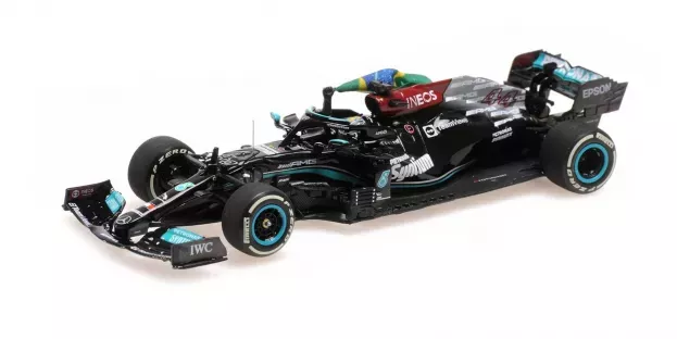 Minichamps Mercedes F1 W12 Mercedes M12 Eq Power+ Team Amg Petronas Motorsport Formula One N 44 Winner Brazilian Gp with Flag 2021 Lewis Hamilton 1:43 410212044