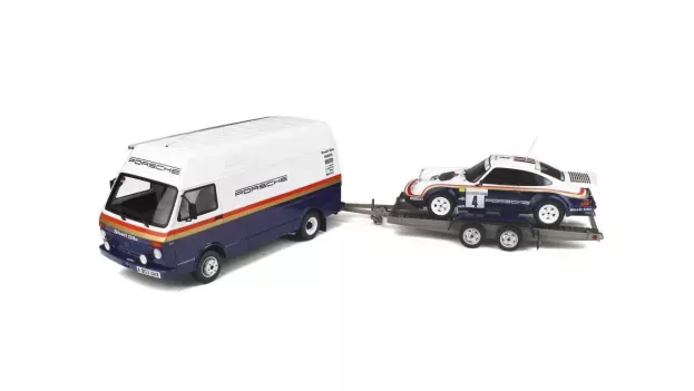 Ottomobile Porsche Rally Set 911sc Rs Team Rothmans Porsche N 4 Winner Rally 1000 Pistes 1984 H.toivonen I.grindrod + Volkswagen Lt40 Van Assistance + Trailer 1:18 OT331