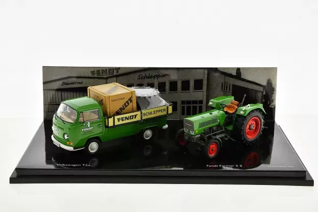 Schuco Volkswagen T2a Pick-up Fendt + Tractor Fendt Farmer 2s 1:43 02877
