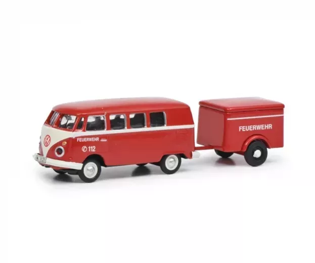 Schuco Volkswagen T1 Minibus Feuerwehr With Trailer 1962 1:87 452661800