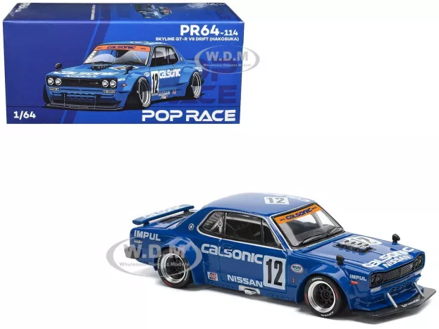 Pop Race Nissan Skyline Gt-r V8 r34 N 12 Calsonic Drift Hakosuka 2007 1:64 PR640114