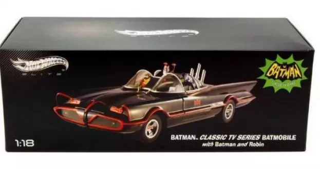 Hot Wheels Batman Batmobile 1966 Classic Tv Series With Figures Batman And Robin 1:18 BCJ95